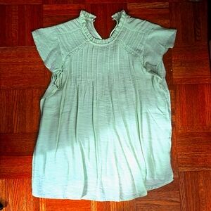 NANETTE LEPORE PALE LIME GREEN SHEER RUFFLED NECK BLOUSE